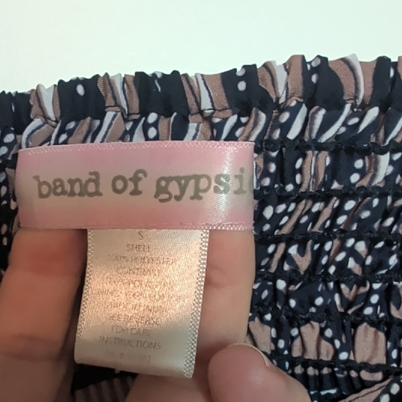 Band of Gypsies Navy Midi Pink Smocked Dress, Small - Picture 5 of 5